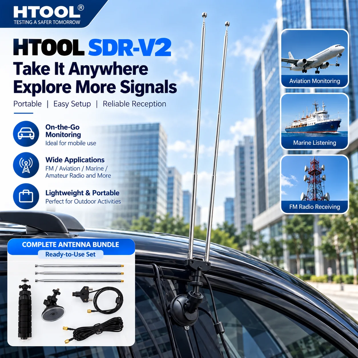HTOOL SDR-V2 FC0012/FC0013 Software Defined Radio Receiver 22-1100MHz RTL2832U Dual Antenna Kit USB 2.0 SMA