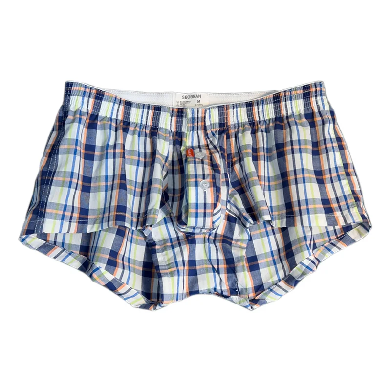 2pcs/lot Summer men\'s loose fitting underwear men\'s pure cotton breathable Aro pants casual trend plaid home boxer shorts