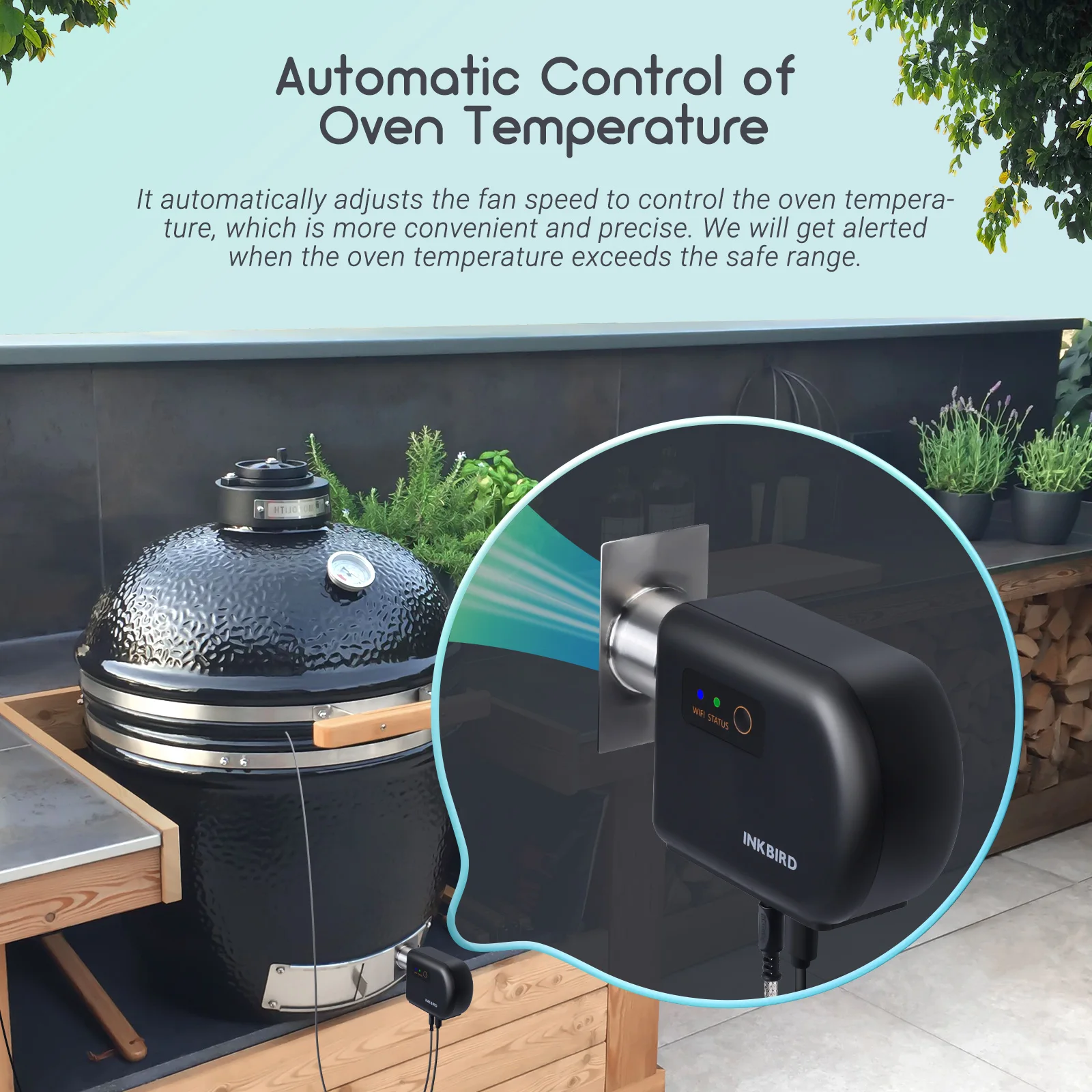 Imagem -03 - Inkbird-bbq Controlador de Temperatura Ventilador Fumante Automático Termômetro Grill Grande Green Egg Wi-fi Bluetooth Isc027bw