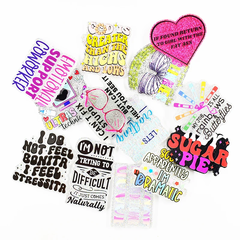 10PCS Mixed 54MM Glitter Acrylic Charms Heart Lung Dog Mom Nurse Fit DIY ID Card Badge Holder Jewelry Making