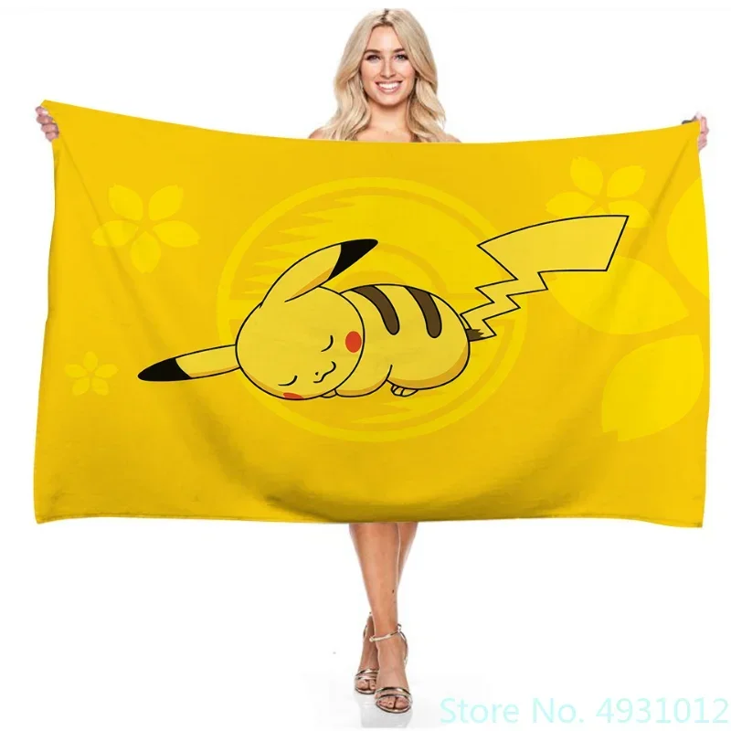 Anime Pokemon Pikachu Collaborator Children Beach Towels Bath Towel 3D Printing Cartoon Rectangular Baby Kids Birthday Gift