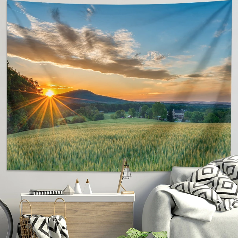 Fresh grassland landscape background cloth bedroom dormitory renovation wall decoration poster wall cloth hanging cloth forest