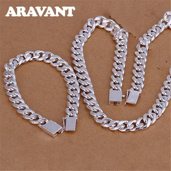 Aravant 925 Silver 10MM Necklace Bracelets Chain Set For Men Women Fashion Jewelry