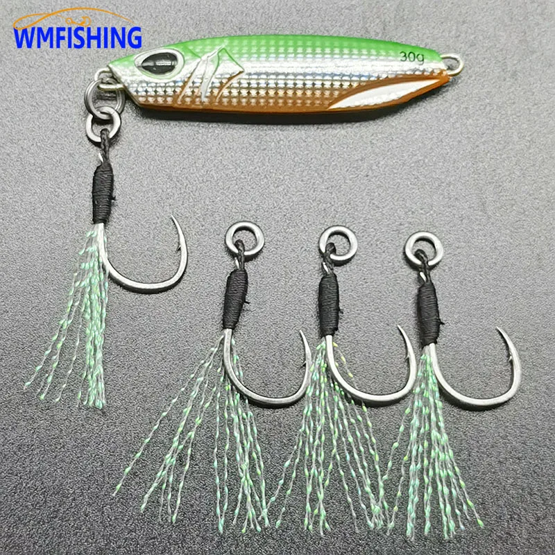 20pcs Jig Fishing Hook Accessories Jigs Black Assist Hook Barbed High Carbon Steel Slow Jigging Anzuelos De Pesca Mar Tackle