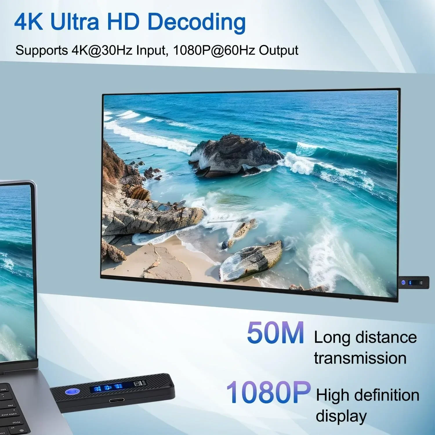 165FT/50M ワイヤレス HD 互換送信機および受信機 LED ディスプレイ 1080P HD エクステンダーキット PC モニター プロジェクター TV ボックス用