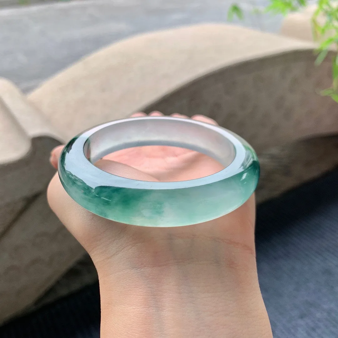 Natural 100% real chalcedony green jadeite bangle flat bar jadeite bangle green jade for woman temperament gift bracelets