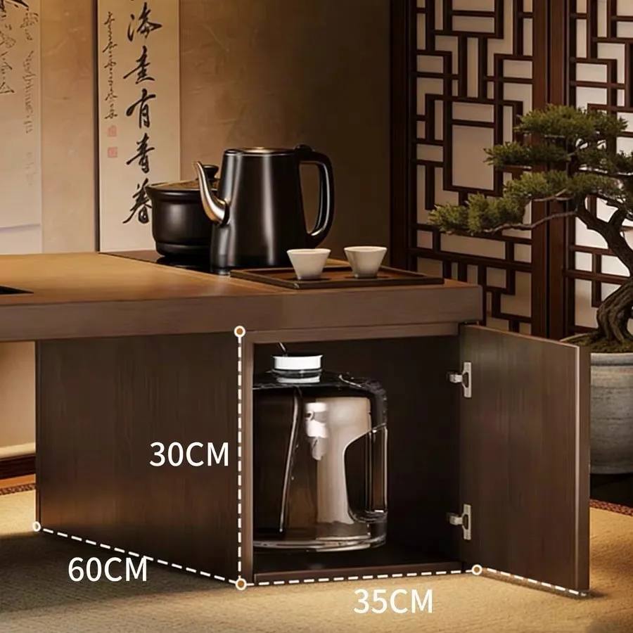 Balcony Solid wood tatami tea table Small apartment Home living room Tea table and chair combination