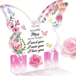Gifts for Mom Birthday Gifts for Mom from Daughter Son Delicate Butterfly-Shaped Rose Acrylic Plaque Mom Present Thanksgiving