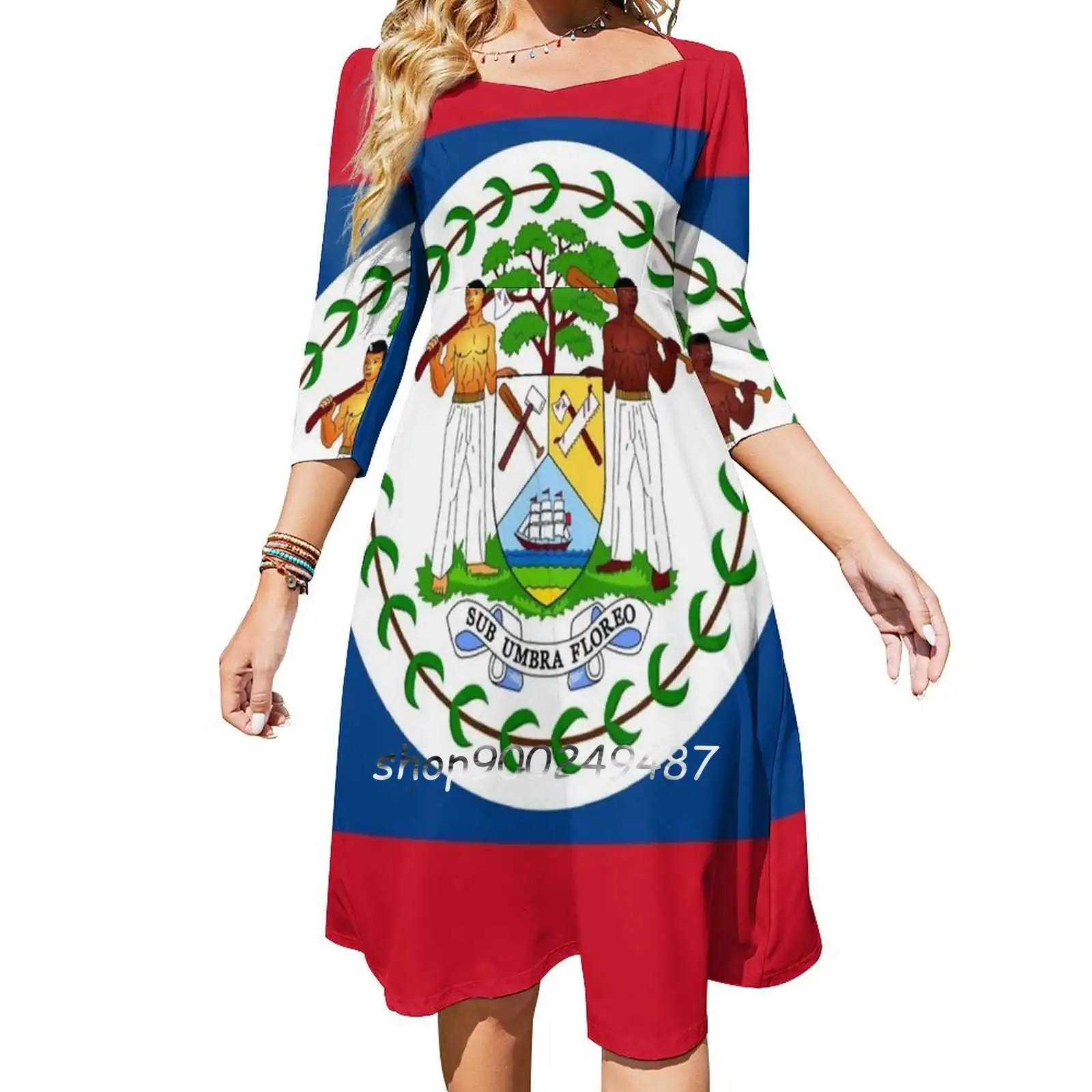 

Flag Of Belize Square Neck Dress New Plus Size Elegant Women Waist Tight Dress Flag Of Belize Belize