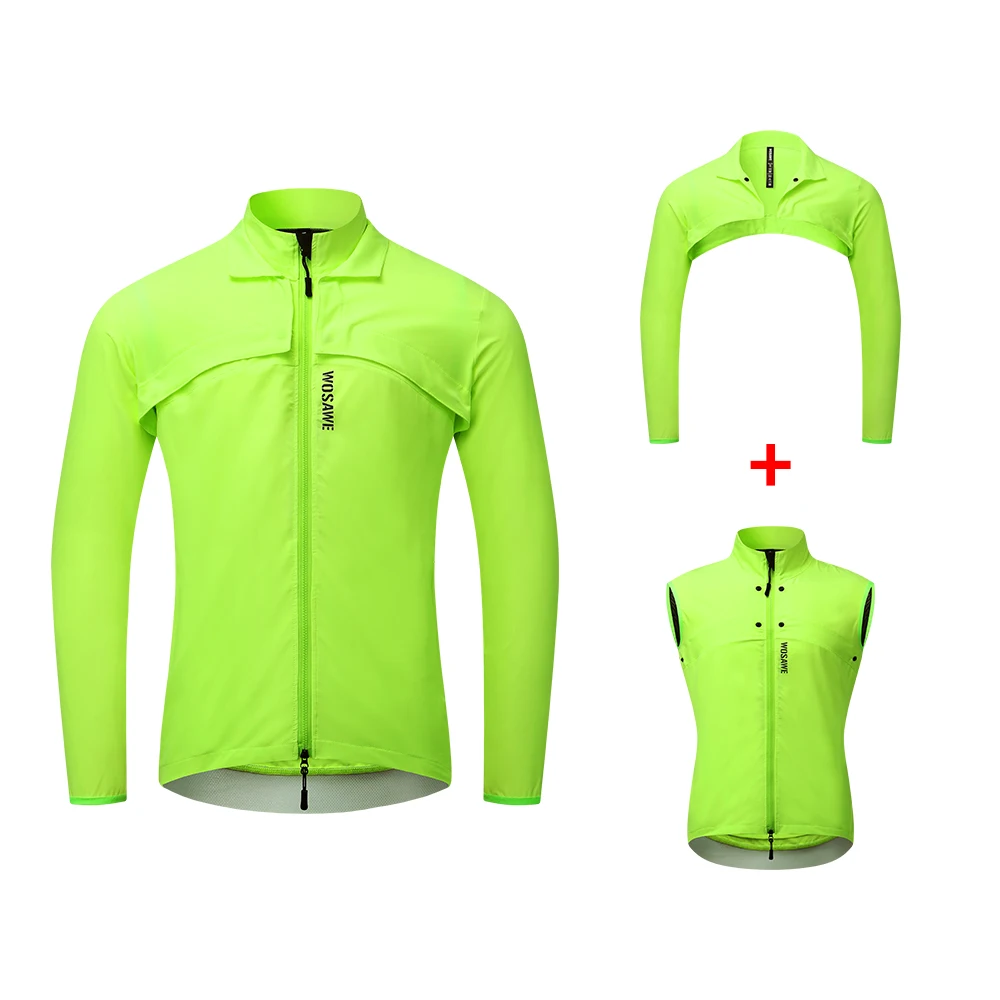 WOSAWE Mens Bike Jacket Long Sleeve Jersey Vest Wind Coat Windbreaker Jacket Windproof Outdoor Sportswear with Removable Sleeves