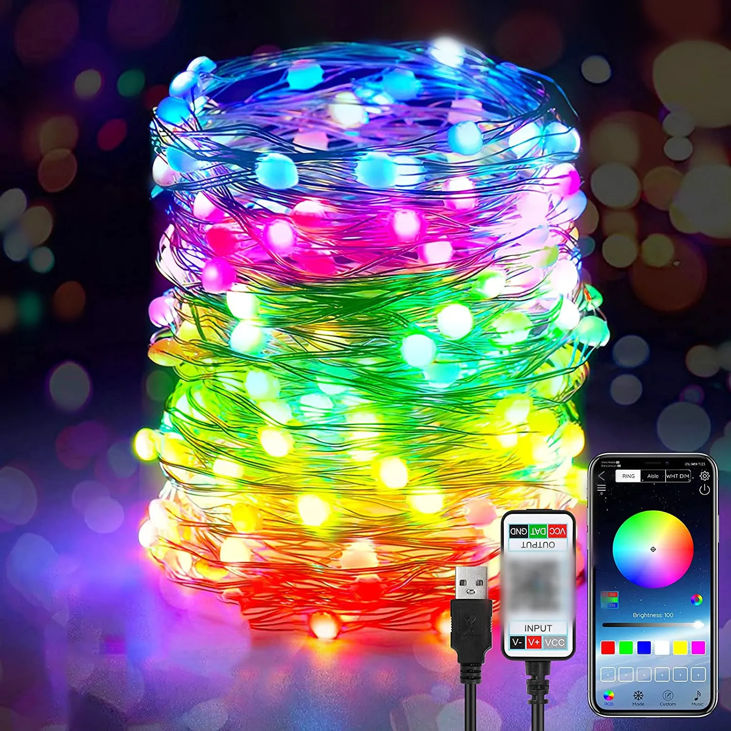 New Bluetooth Magic Color Lighting Chain Mobile App Copper Wire Lighting Chain USB Bluetooth Point Control Lighting Chain