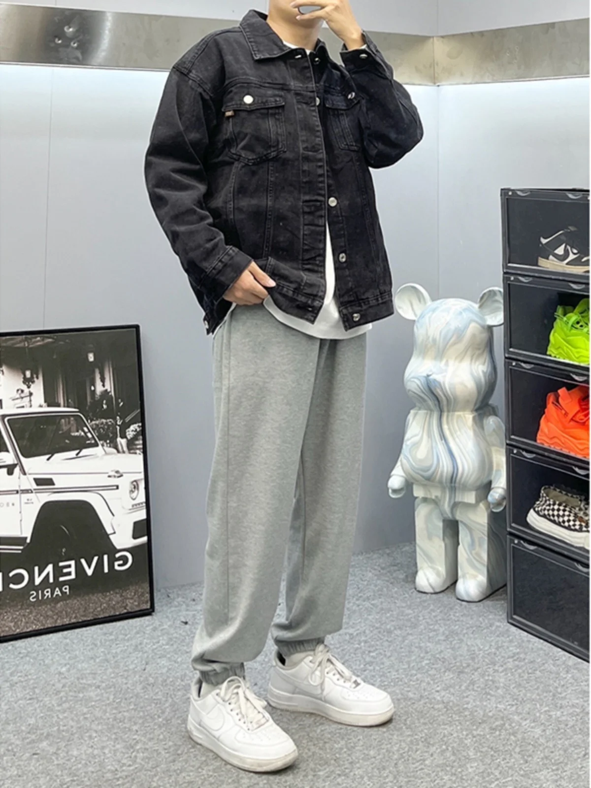 Light ey Cuffed Sweatpants for Men Spring Autumn High School Students Casual Sports Trousers Youth Faion Loose Fit Long P...
