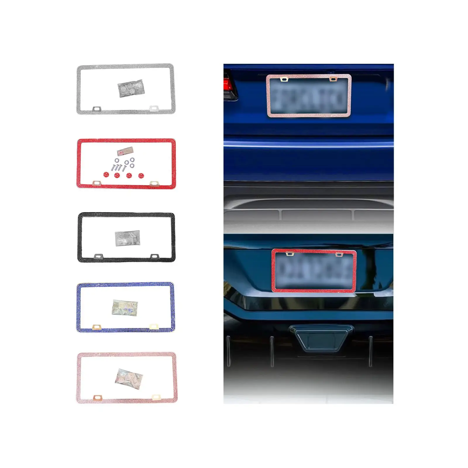 License Plate Frame with Rhinestones Car Decoration Easy to Install US Vehicles License Plate Holder for US Standard Plates