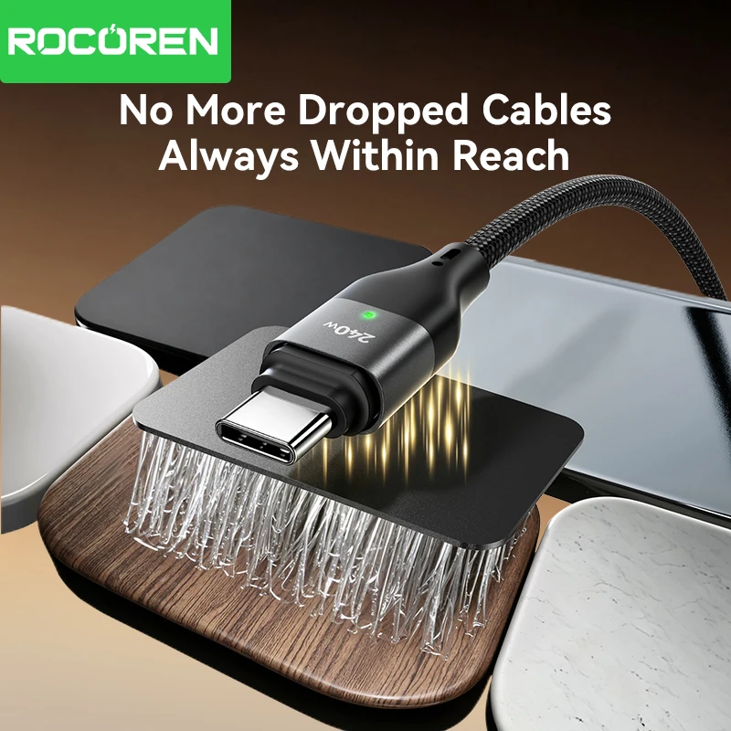 Rocoren 240W Magnetic USB C to Type C Cable PD Fast Charging Data Transfer 480Mbps for iPhone 18 Pro MacBook iPad Samsung