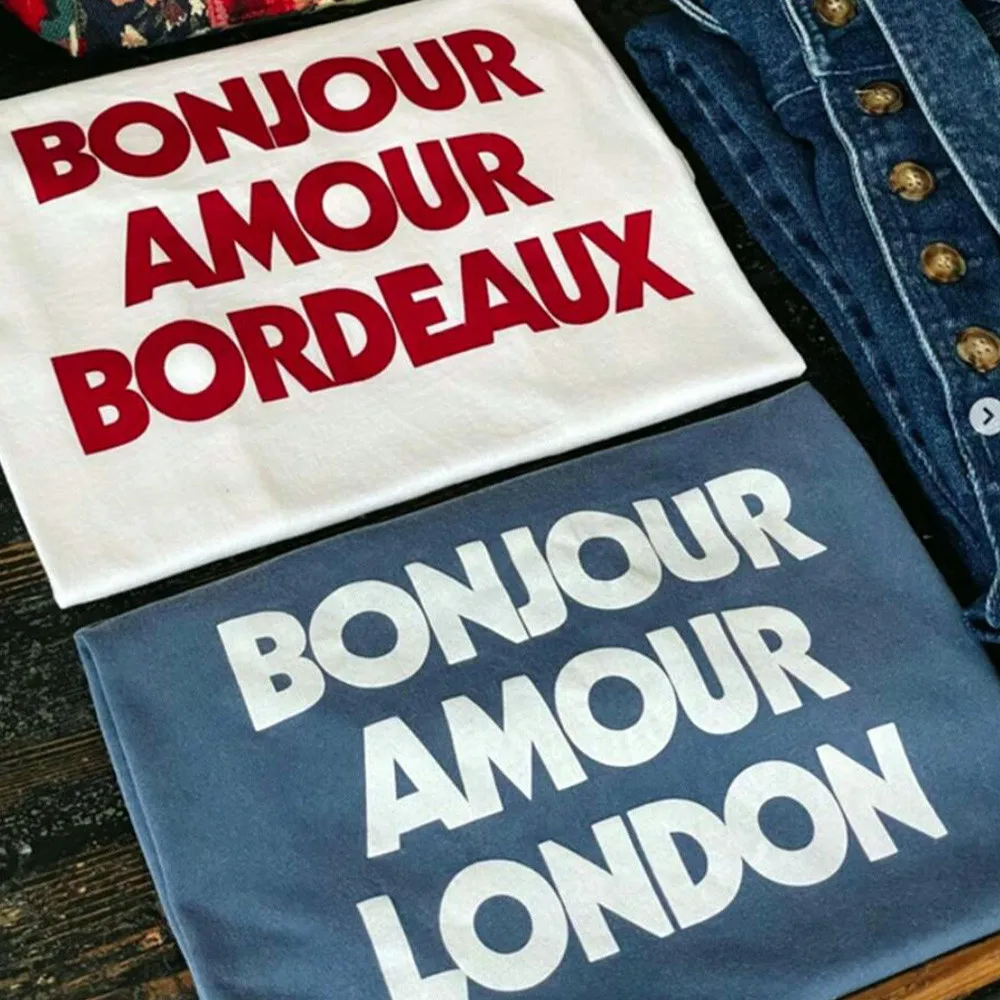 Bonjour Amour Bordeaux Letters Printing French Fashion Casual Women T Shirts Summer Short Sleeve Loose Cotton Tops Elegant Tees