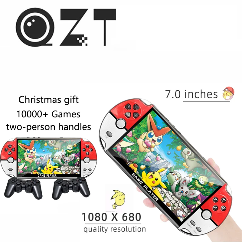 

QZT Retro Handheld Game Console 7-Inch HD Screen Built-in 20000+ Classic Games Audio Video Game AV Player Supports Dual Handles