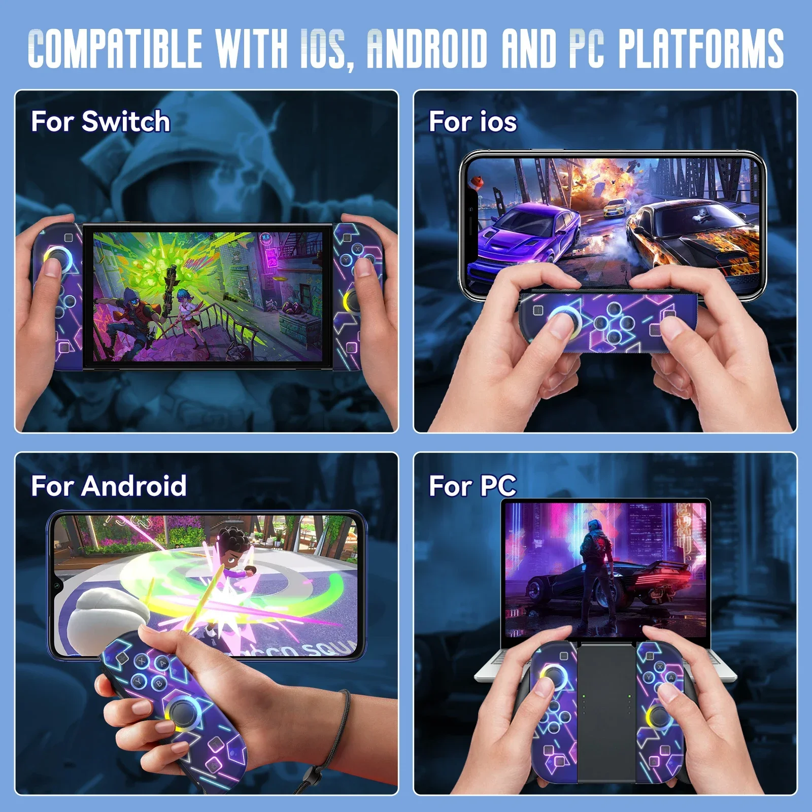 Джойстик для Nintendo Switch/OLED/Lite - вибрация Turbo Wake-up FUNC без дрейфа, беспроводной контроллер L/R, ручка RGB Light
