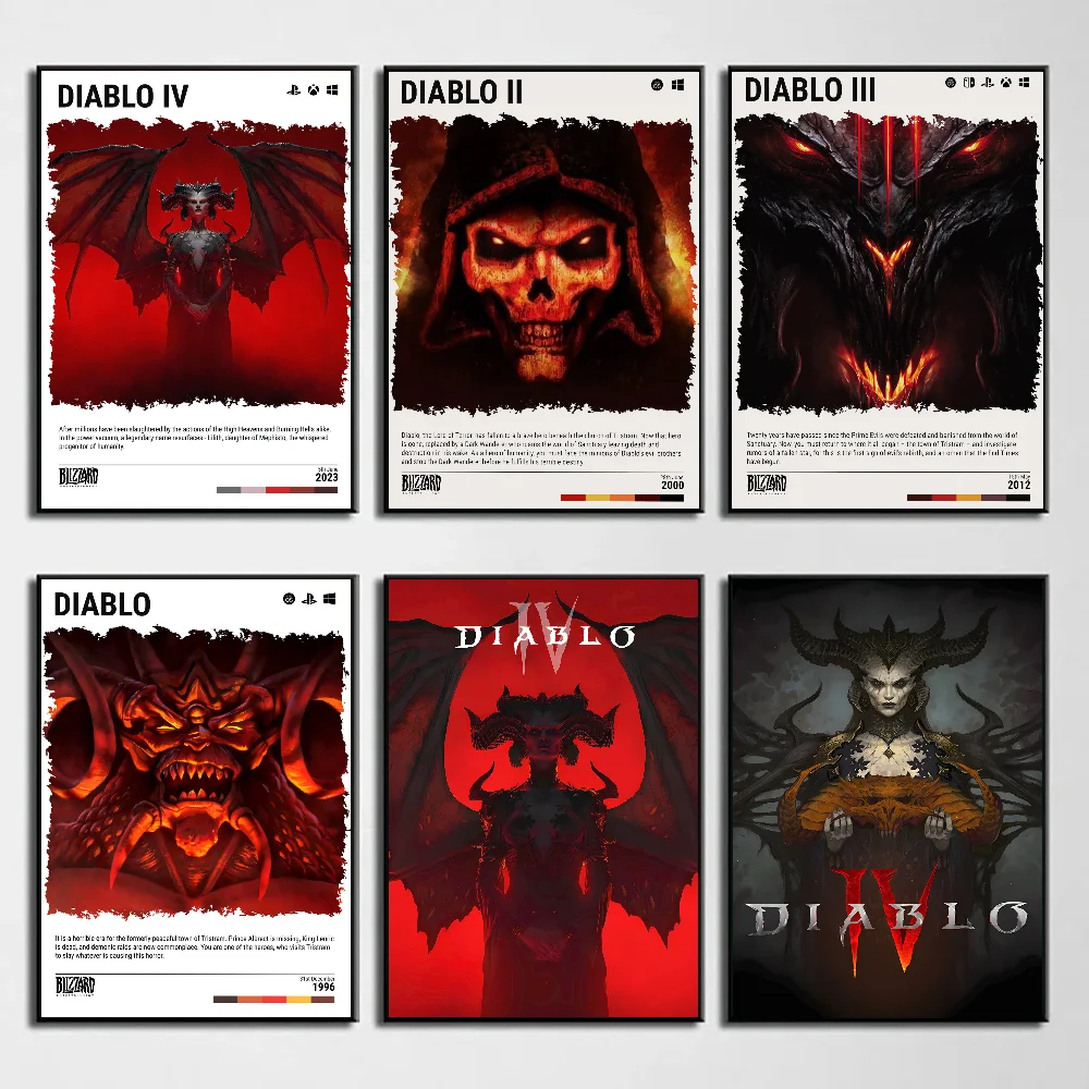 1pc Game Diablo 4 Poster Self-adhesive Art Waterproof Paper Sticker Coffee House Bar Room Wall Decor