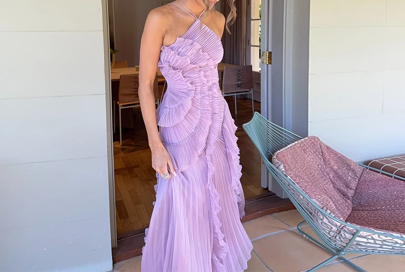 2025 Spring New Floral Print Off Shoulder Ruffle Layered Maxi Dress Elegant Lady Style