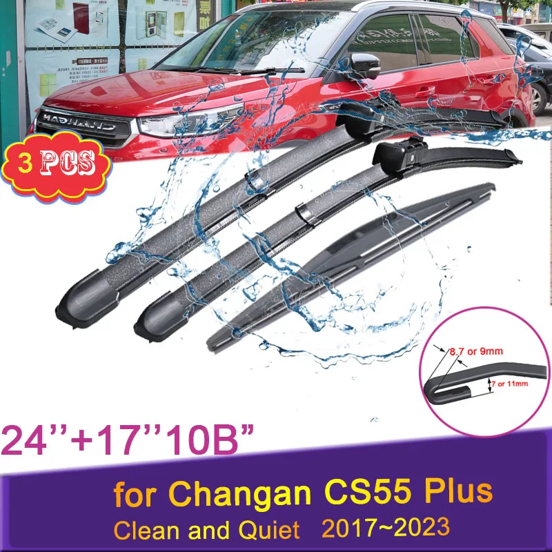 3X Car Wiper Blades for Changan CS55 Plus 2017 2018 2019 2020 2021 2022 2023 Front and Rear Windshield Wipers Auto Accessories