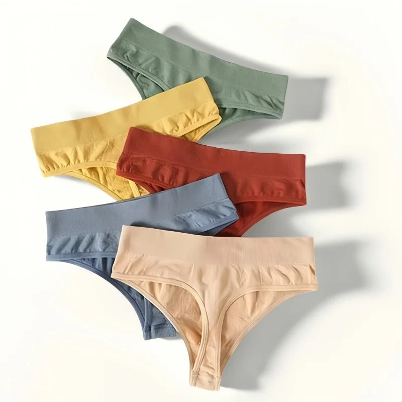 2PCS/Set Seamless Panties Sexy Women Underwear G-string Thong High Waist Solid Color Lingerie Sexy Female Underpants Intimates