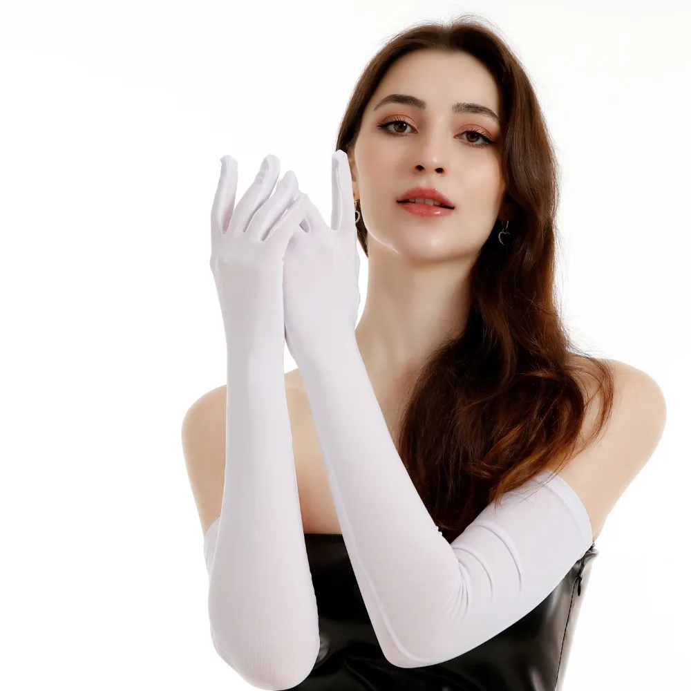 Women's Extended Stretch Milk Silk Gloves Summer Sunscreen Thin Dance Performance Wedding Gloves 57cm Over Elbow