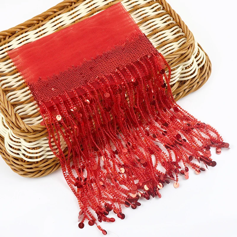 

1Meter 20cm Sequin Tassel Fringe Beaded Lace Trim for Dance Costume Dress Skirt Curtain Decoration Ribbon DIY Sewing Accessories