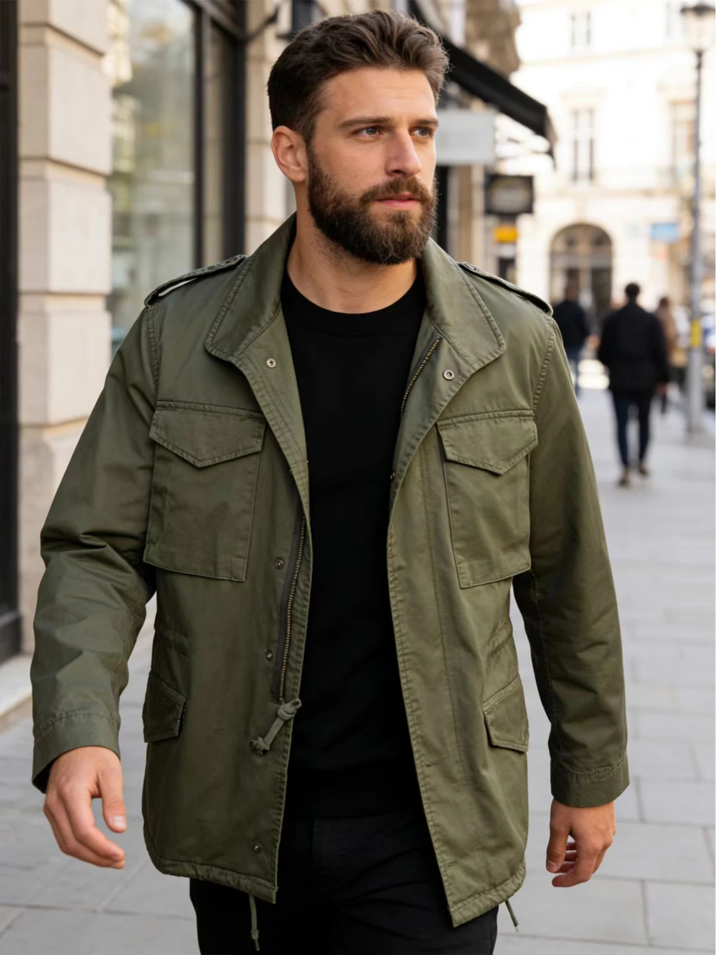 M65 Field Jacket, Men's Military Jacket, Retro Multi Pocket Collar Zipper Jacket, 100% Cotton