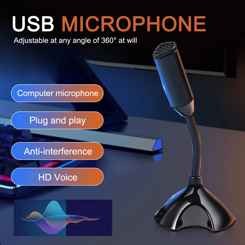 USB Microphone For Laptop And Computers Adjustable Studio Singing Gaming Streaming Stand Noise Reduction Mic With Holder Desktop