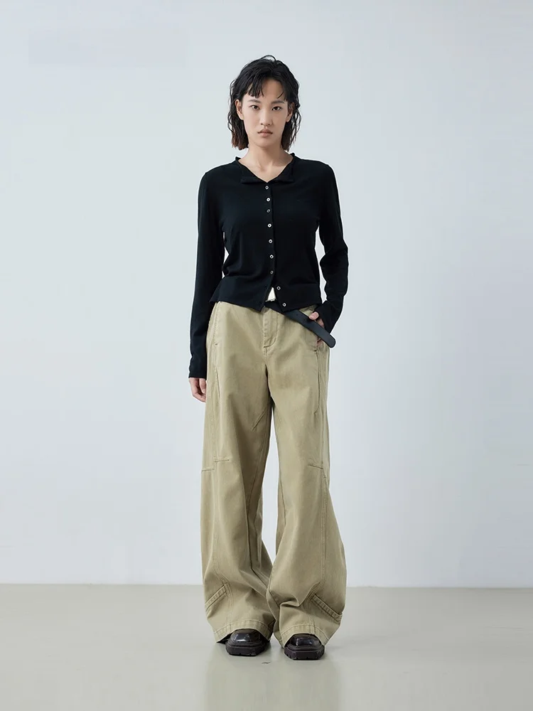 

XMOOM2025 Весенний новый повседневный приталенный вязаный кардиган с отложным воротником из смесовой ткани (полиэстер/шерсть) с длинными рукавами, стандартный крой