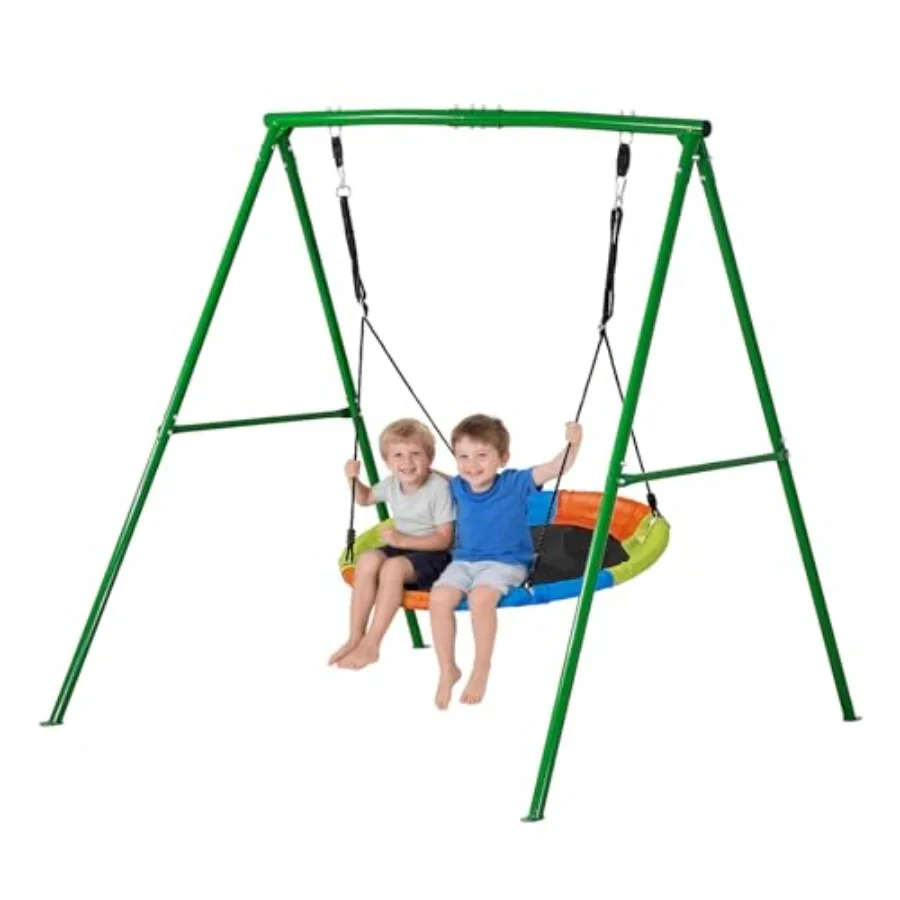 

Swing Set for Backyard 40 in Saucer Swing Seat with Heavy Duty A-Frame Metal Stand 440 lbs Load Capacity Reinforced with Spiral
