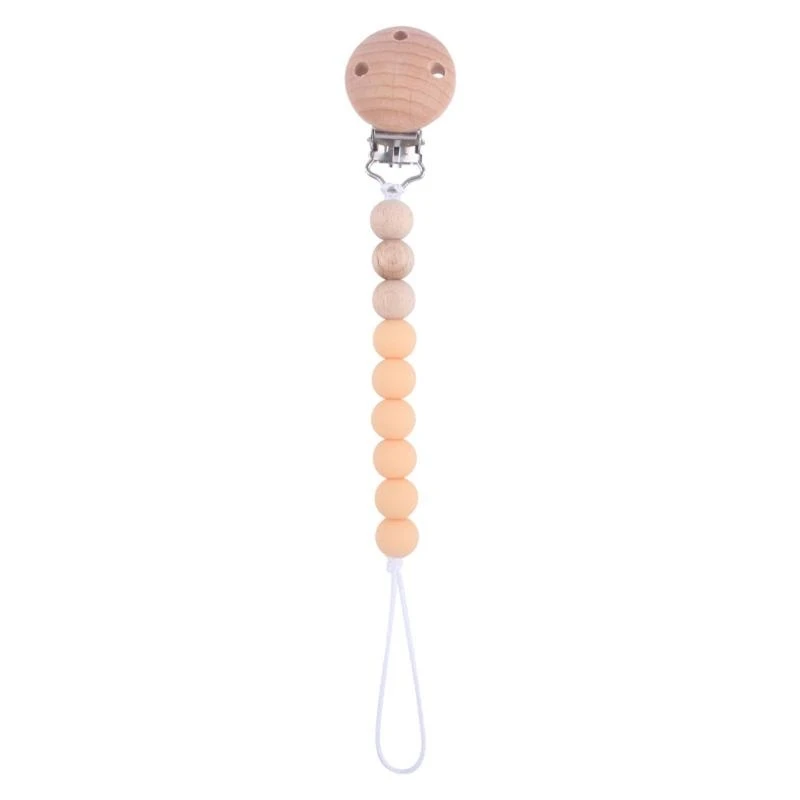 

J15U Baby Pacifier Chain Clip Nursing Teether Soother Holder Silicone Beads Chain Wooden Clip DIY Dummy Nipple Holder Leash