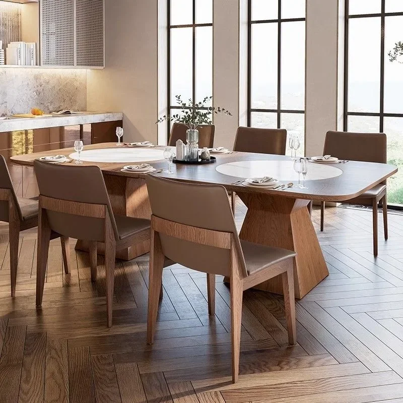 ML Solid wood square dining table with embedded turntable hotel square wood marble dining table