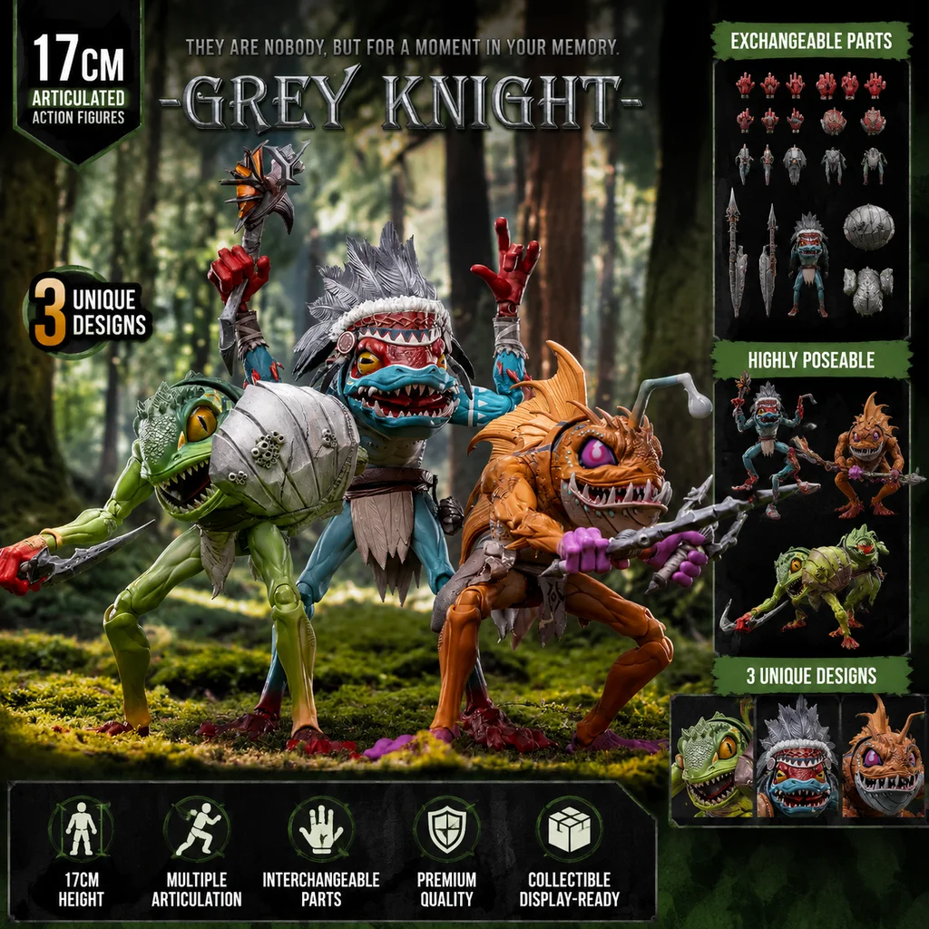 17cm Original Frogfolk Action Figure Grey Knight Fish Tribe Bladewave Defender PVC Collectible Model with Extra Hands Full Gift