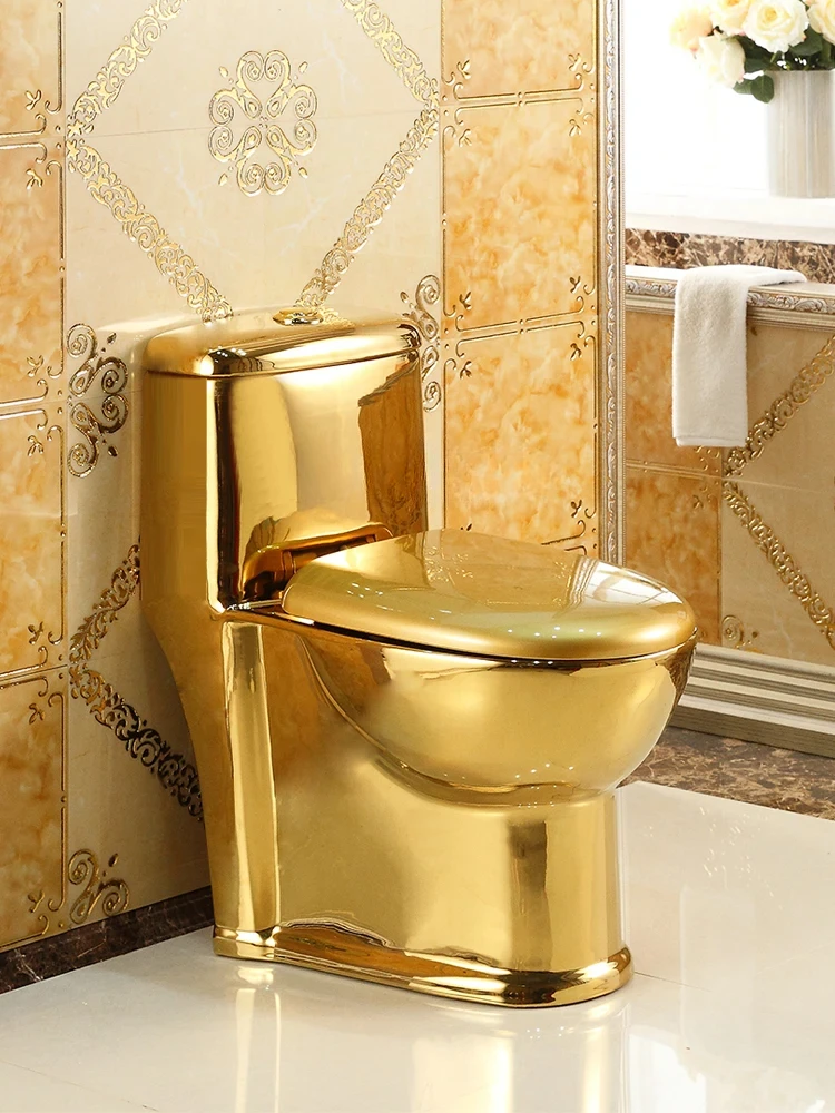 

Household European-Style Flush Golden Toilet Household Small Apartment Siphon Water-Saving Deodorant Ceramic Color Toilet