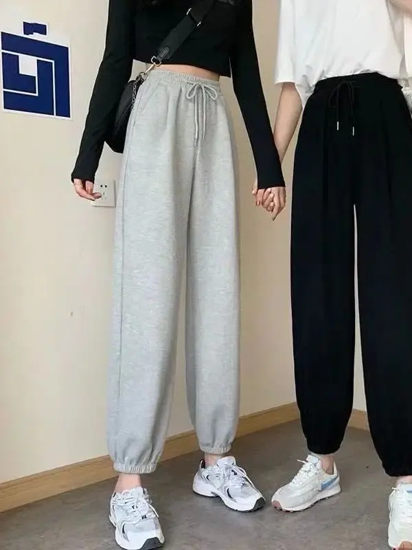 

Однотонные повседневные брюки на шнуровке для женщин, с высокой талией, на завязках, прямого кроя, удобные, не деформирующиеся, из полиэстера