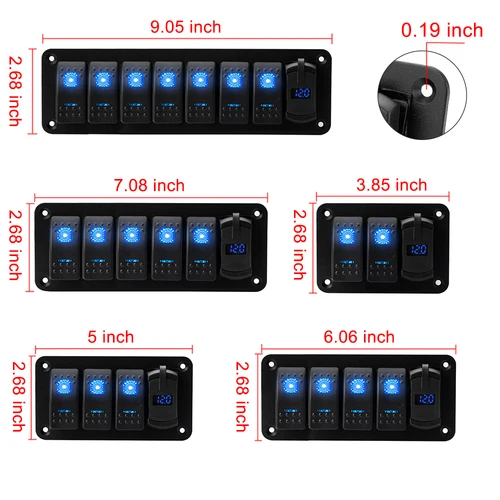 Imagen 2 del producto Panel de interruptor marino impermeable de 2, 3, 4, 5, 6, 8 entradas, 12V con cargador USB Dual de 4,2a, voltímetro Digital LED para camión, RV y barco