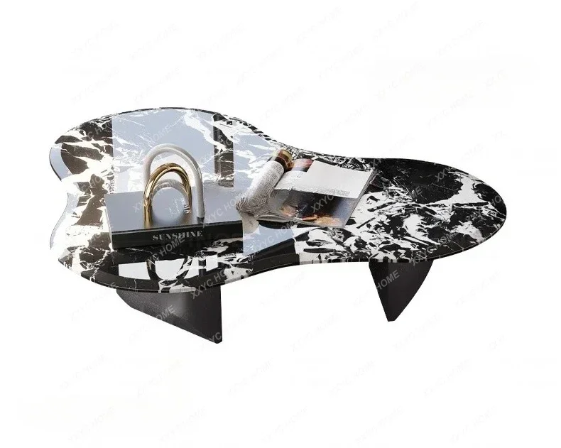 A Luxury stone light luxury simple living room small apartment marble household size special-shaped coffee table combination9338