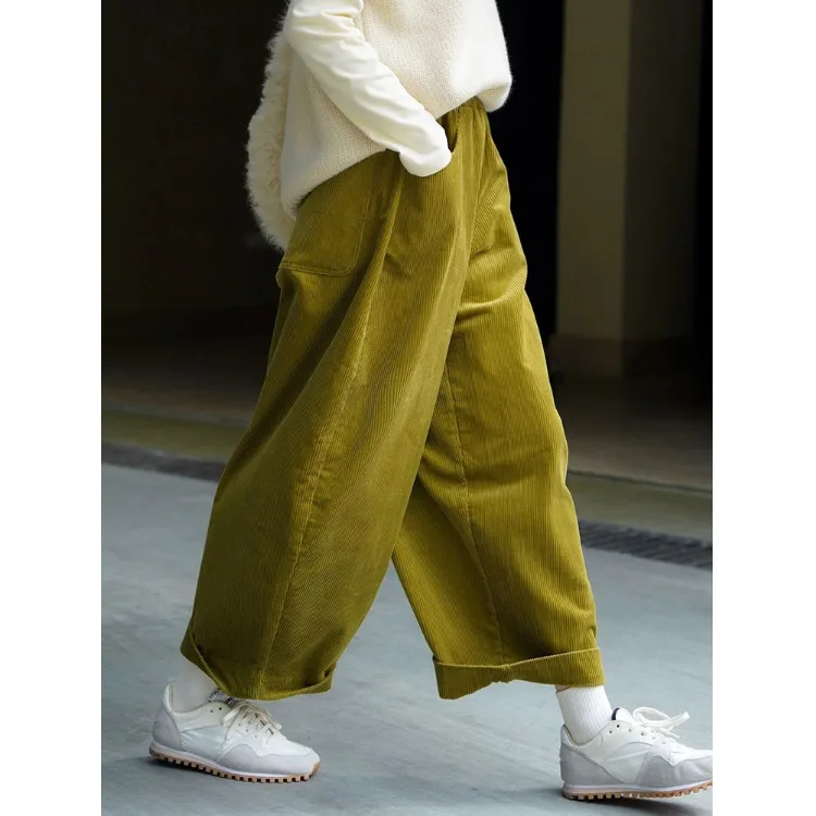 Pantaloni a banana in velluto a coste retrò giapponesi Sle Thiened Pantaloni a gamba dritta a vita alta Pantaloni lunghi Pantaloni casual comodi