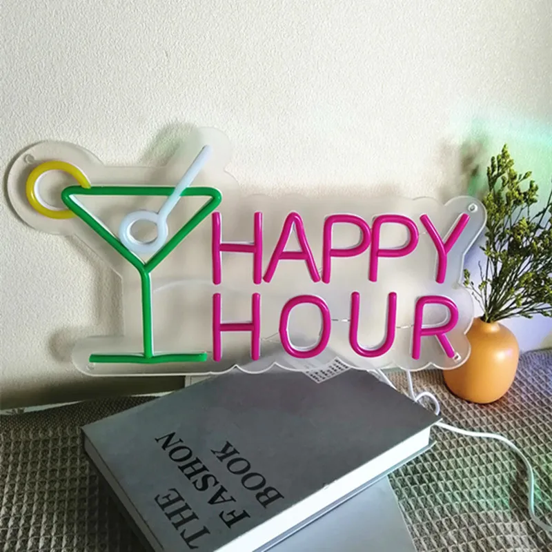 Imagem -06 - Happy Hour Neon Sign para Bar Clube Quarto Led Sinais para Hotel Pub Café Casamento Birthday Party Homem Caverna Parede de Arte