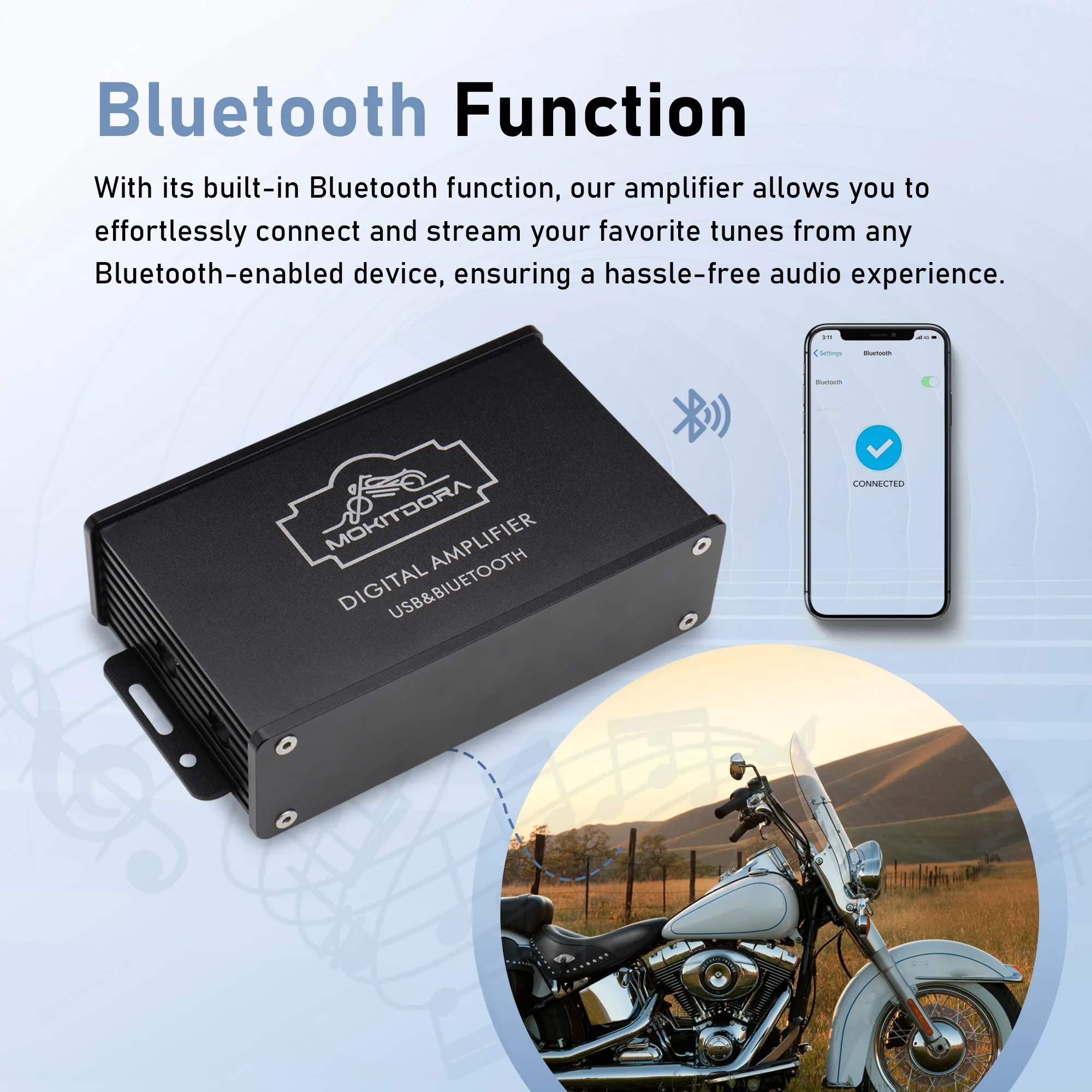 Motorcycle 1000W 4-Channel Stereo Power Amplifier Bluetooth Portable Subwoofer for Harley ATV UTV RZR Boat Car view 5