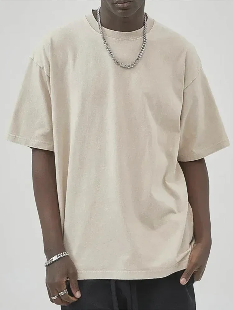 

New Solid Cotton Washed T Shirt For Men Oversized Y2K Loose O Neck Tee Blouse 2025 Fitness Breathable Tee Shirts Unisex Tops