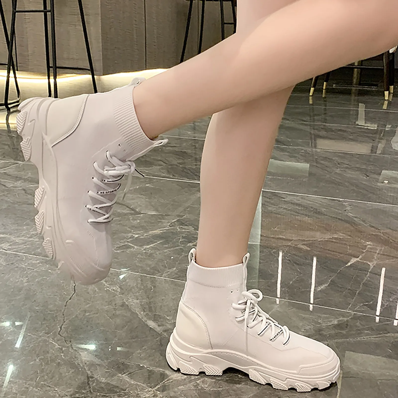 Women Ankle Boots Chunky Thick Sole Low Heel Lace Up Lace Up Booties Womens Sock Booties And Boots