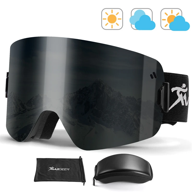 Gafas de esquí y Snowboard para hombres y mujeres, gafas de esquí OTG, protección UV400, antivaho, visión amplia, gafas magnéticas para nieve, Doble