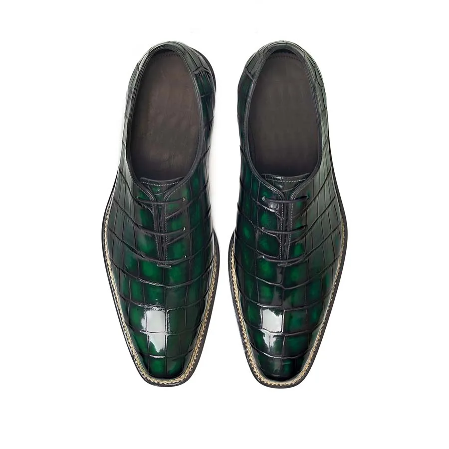 

KEXIMA new men formal shoes male shoes green crocodile shoes brush color