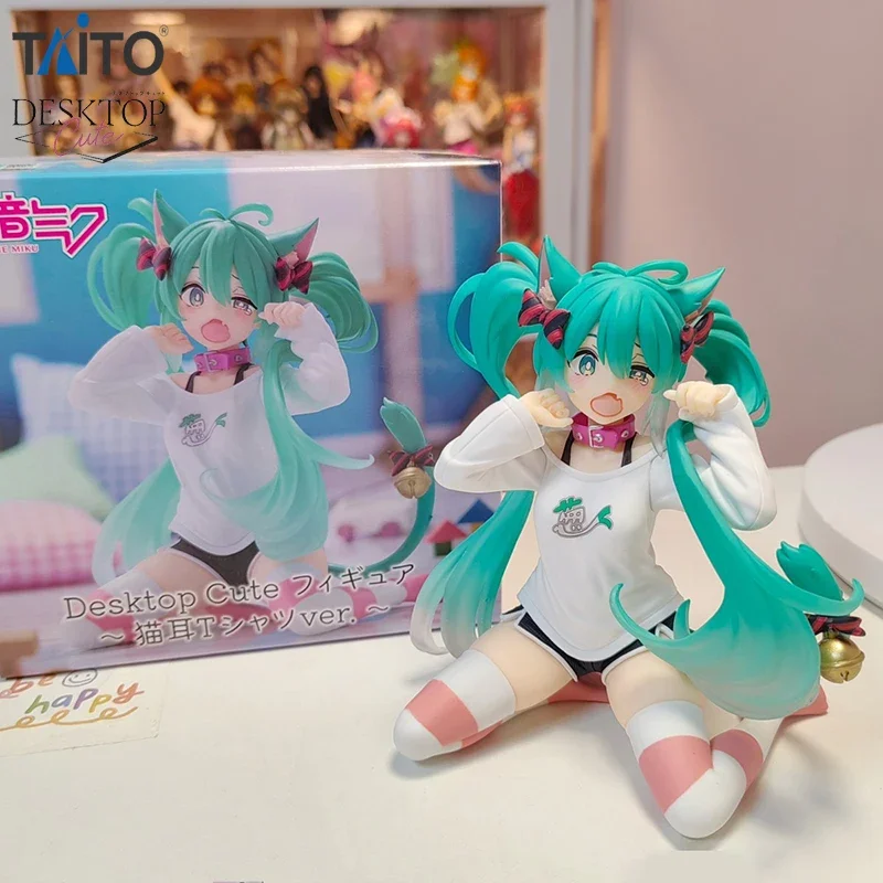 在庫あり-taito-デスクトップキュート-初音ミク-～猫耳tシャツバージョン～-pvc-13cm-アニメアクションフィギュア-モデルトイ