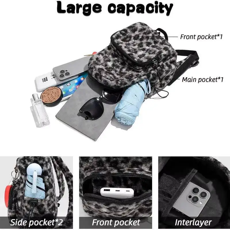 กระเป๋าเป้สะพายหลังผ้ากำมะหยี่ลายเสือดาวน่ารัก พร้อมจี้ห้อย กระเป๋าหนังสือลำลอง กระเป๋าเดินทางขนาดเล็ก กระเป๋าสะพายไหล่ทันสมัย หลายแบบ