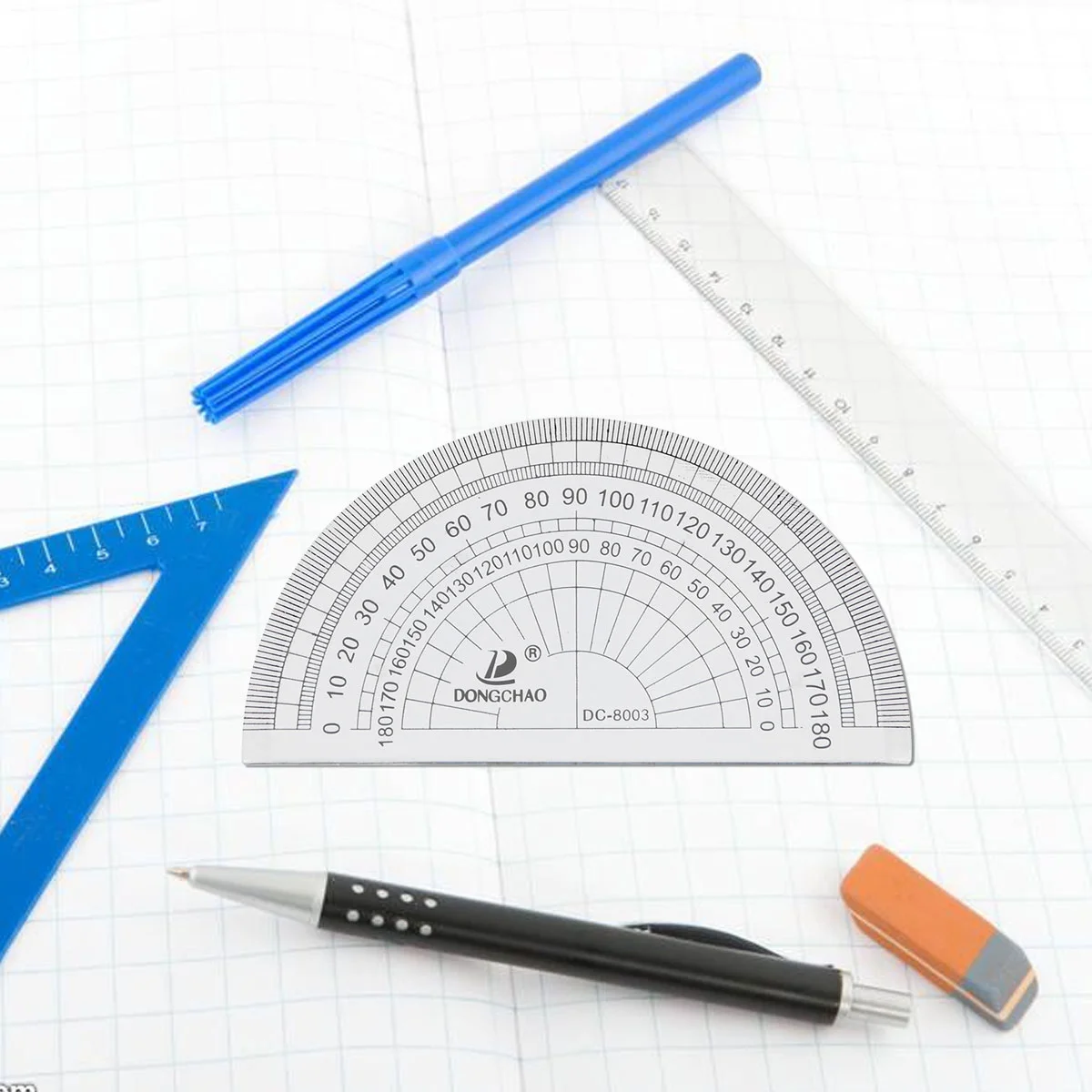 36 Pcs Protractor 180 Degrees Math Adjustable Tablecloth Clip Semicircle Student Lattice Cable