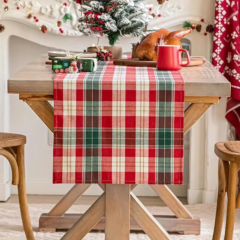 Weihnachts-Tischläufer mit Golddraht und Karomuster |   Elegante Tischdecke für Partys, Bankette, Restaurants und Küchen