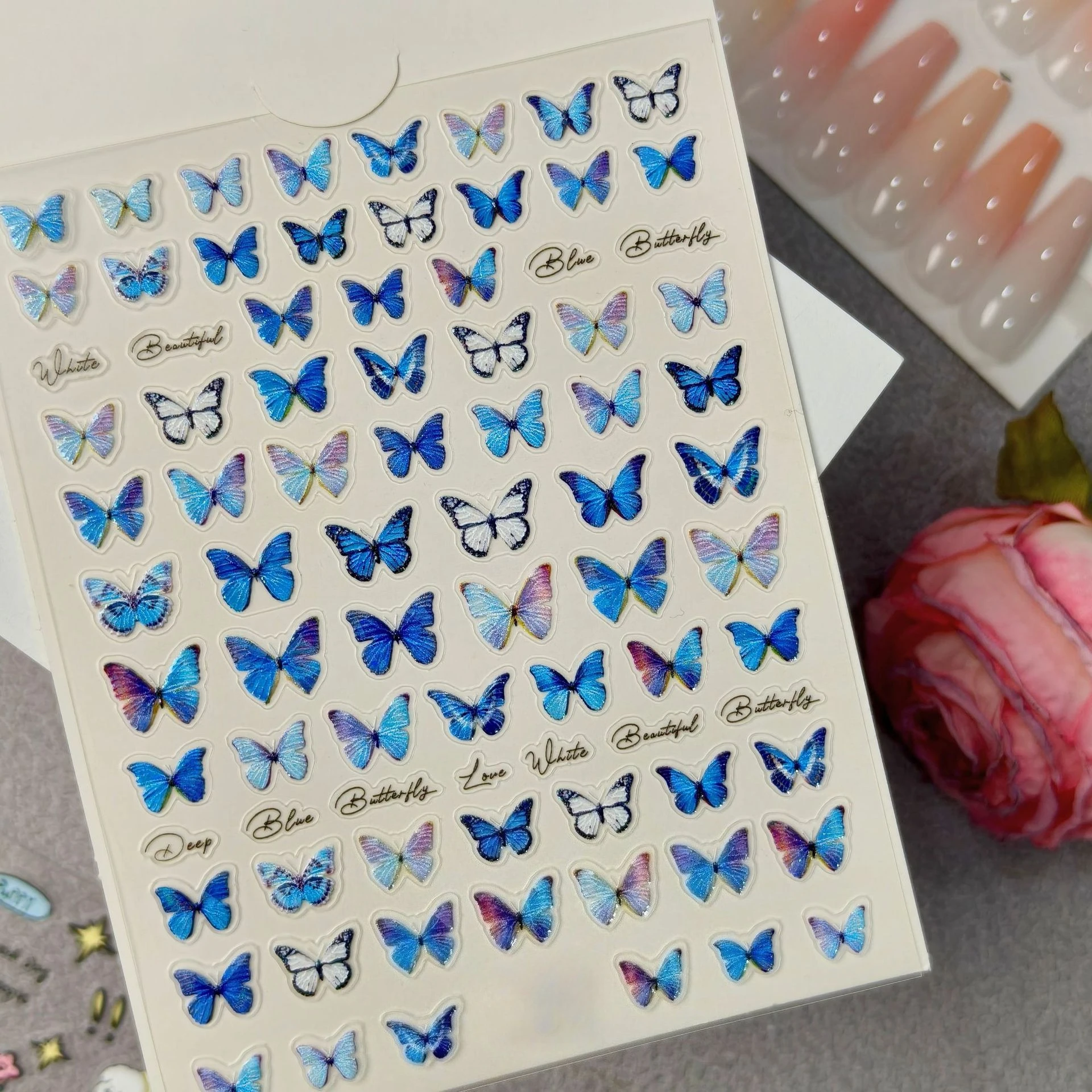 Nail Art Ice Blue - 1 set 5D reliëf vlinder nagelstickers